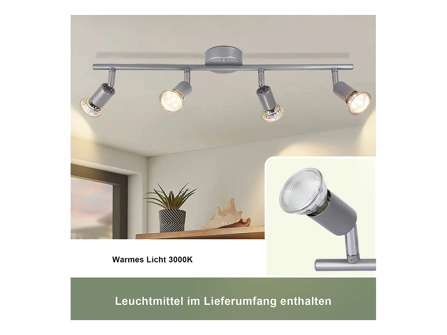 NETTLIFE Spot de plafond 4 flammes GU10 Plafonnier moderne couloir ampoule incluse orientable 350°