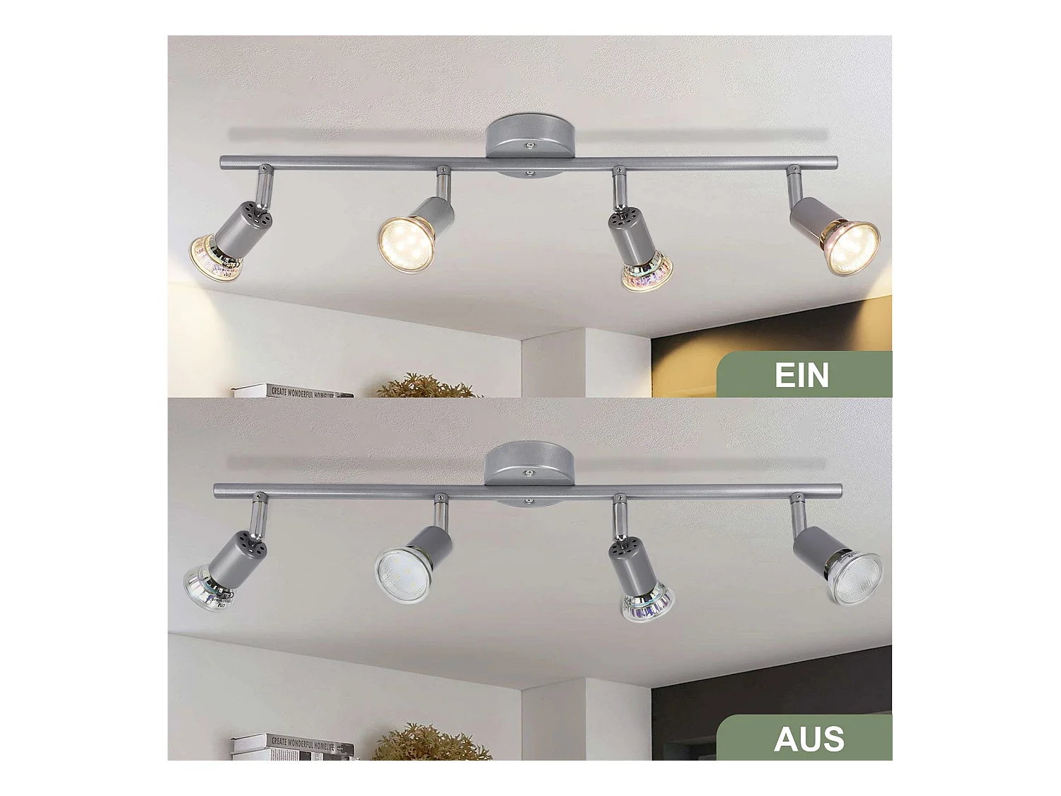 NETTLIFE Spot de plafond 4 flammes GU10 Plafonnier moderne couloir ampoule incluse orientable 350°