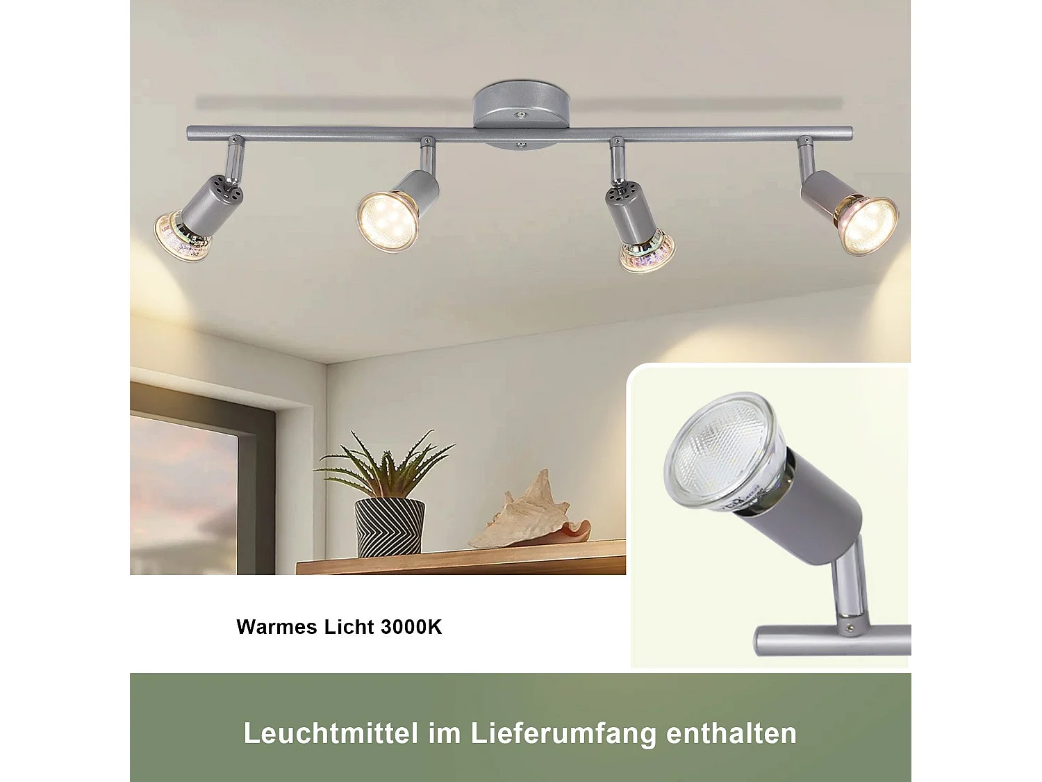 NETTLIFE Spot de plafond 4 flammes GU10 Plafonnier moderne couloir ampoule incluse orientable 350°