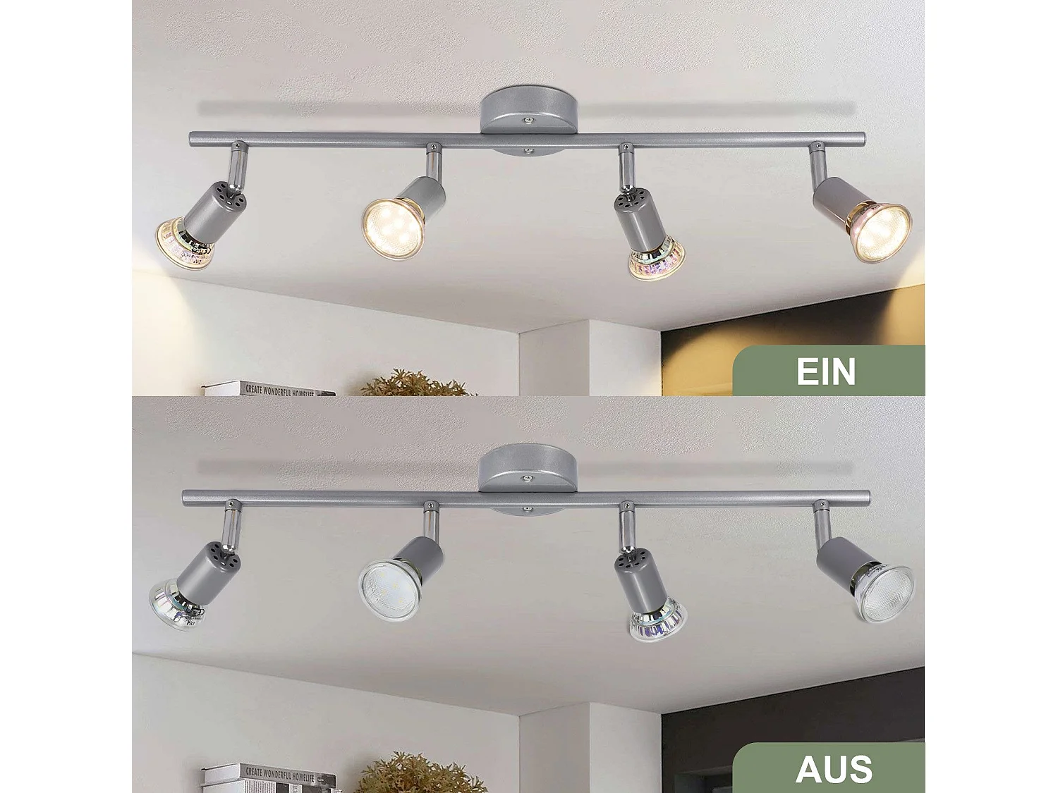 NETTLIFE Spot de plafond 4 flammes GU10 Plafonnier moderne couloir ampoule incluse orientable 350°