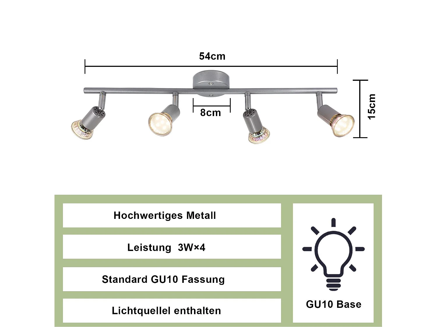 NETTLIFE 4-vlams GU10 plafondspot Moderne hal plafondlamp inclusief lamp 350° verstelbaar