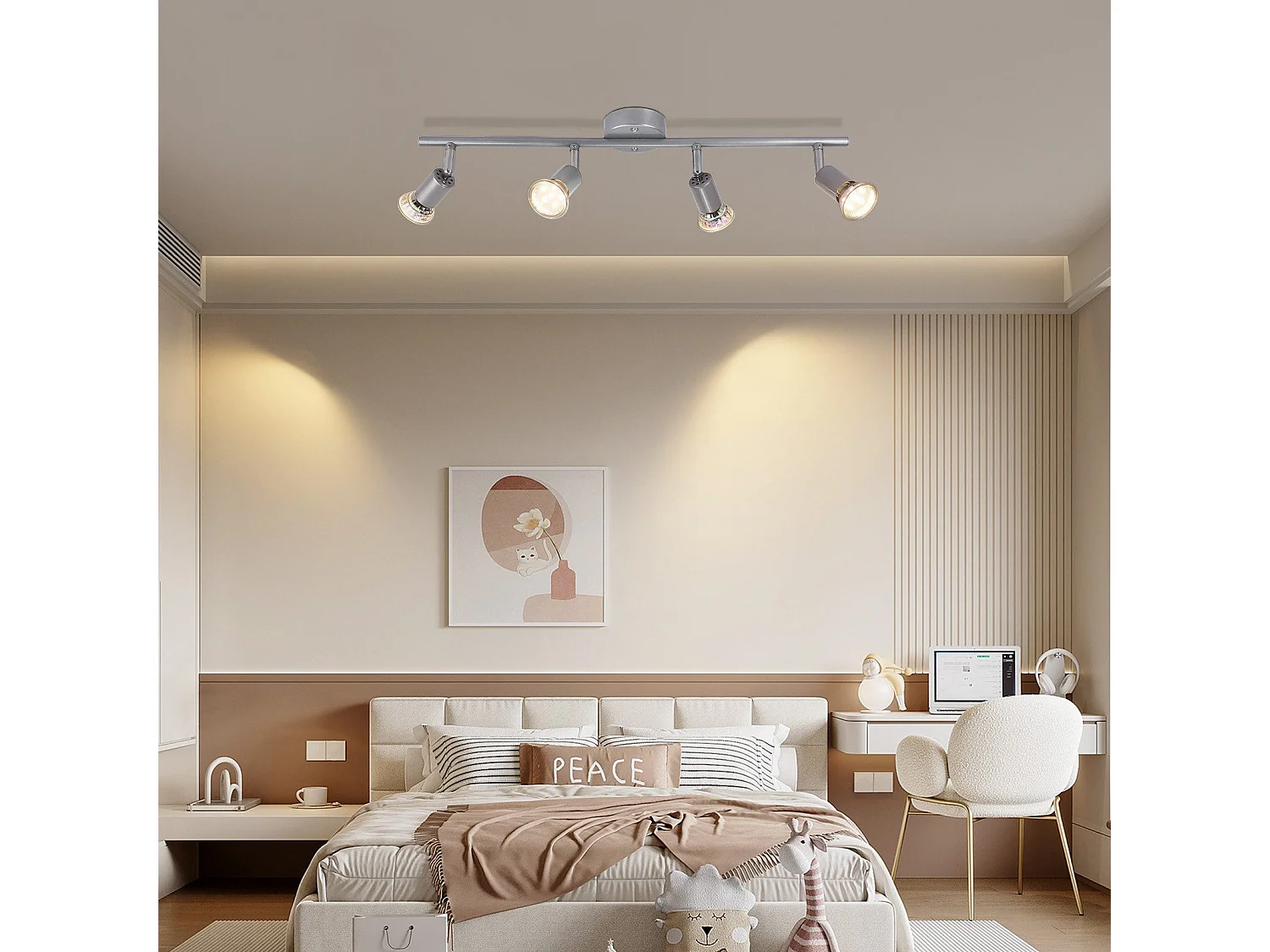 NETTLIFE Spot de plafond 4 flammes GU10 Plafonnier moderne couloir ampoule incluse orientable 350°