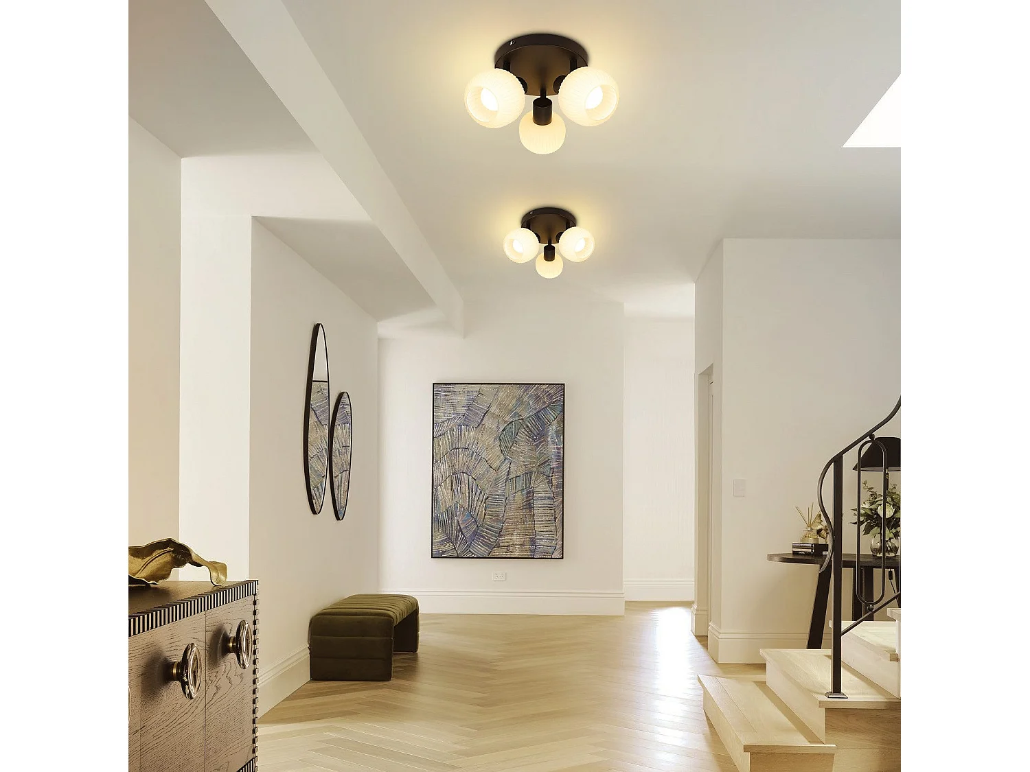 NETTLIFE Plafondspot 2 glazen lampenkappen E14 vintage zonder gloeilamp zwart verstelbaar 350°