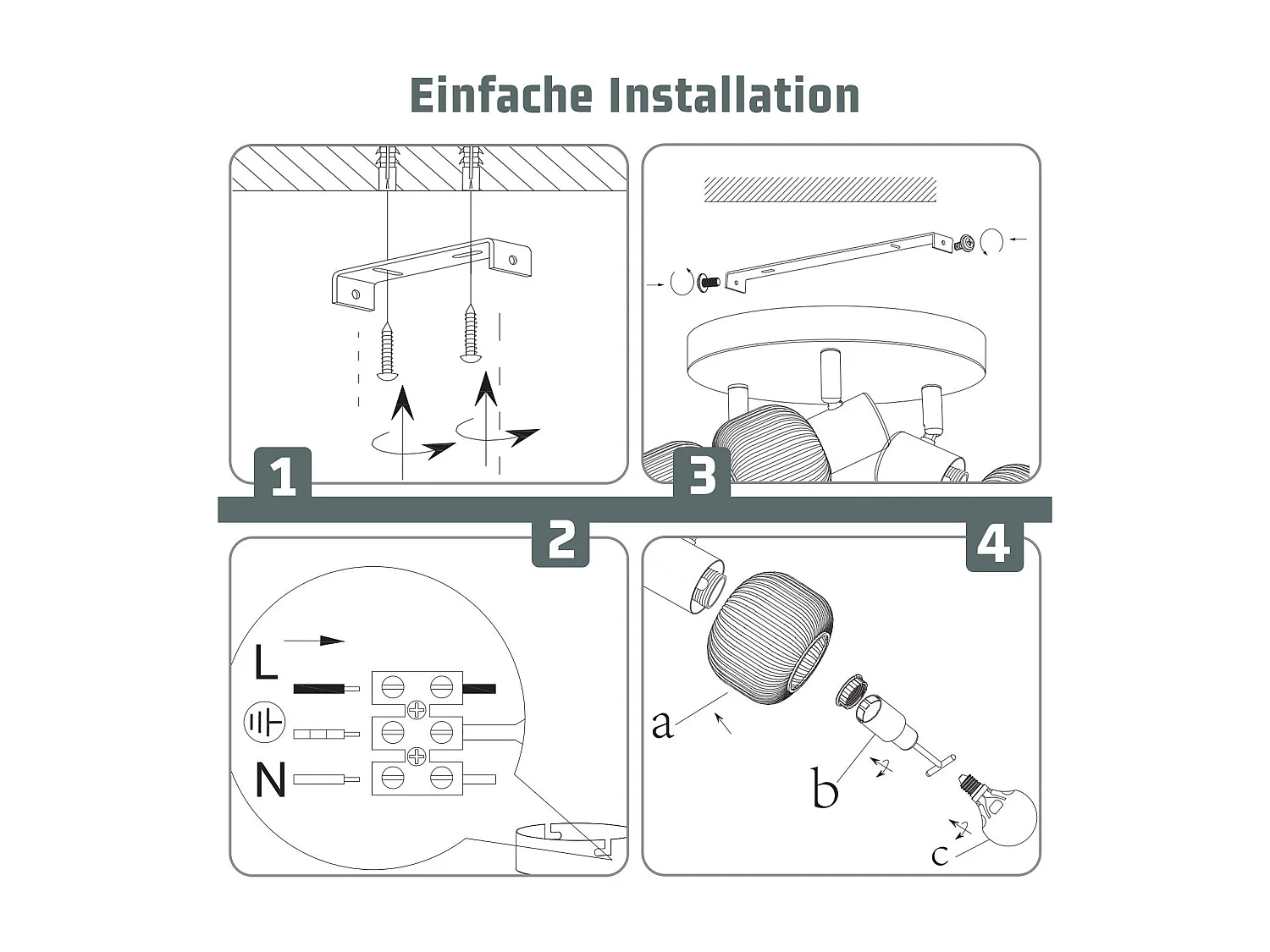 NETTLIFE Spot de plafond 2 abat-jour en verre E14 vintage sans ampoule noir orientable 350°