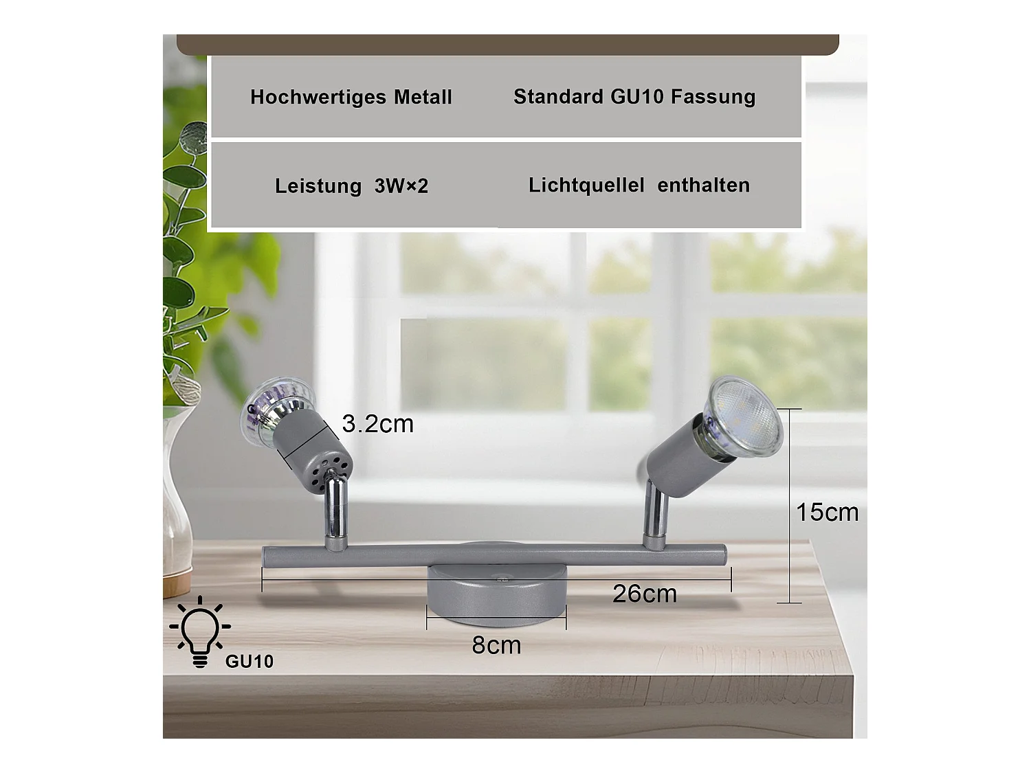 NETTLIFE Spot de plafond LED orientable GU10 spots de plafond 2 lampes salon industriel