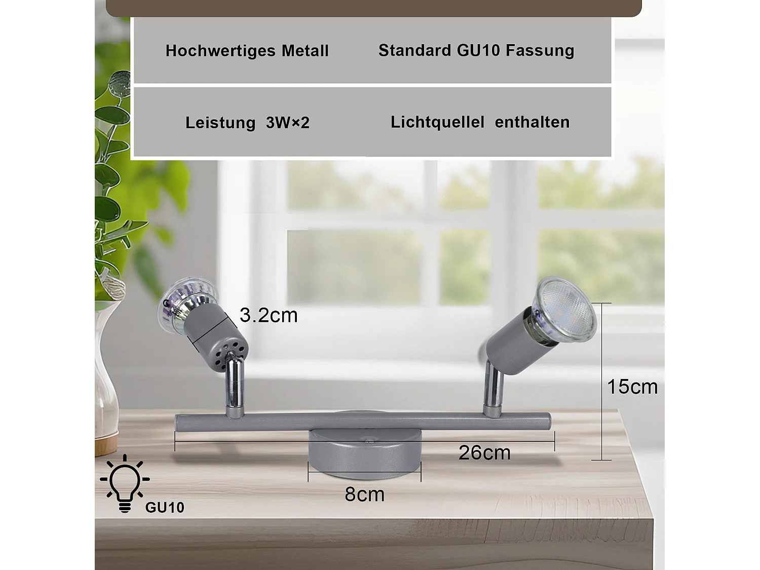 NETTLIFE Verstelbare LED Plafondspot GU10 Plafondspots 2 Lampen Industrieel Woonkamer