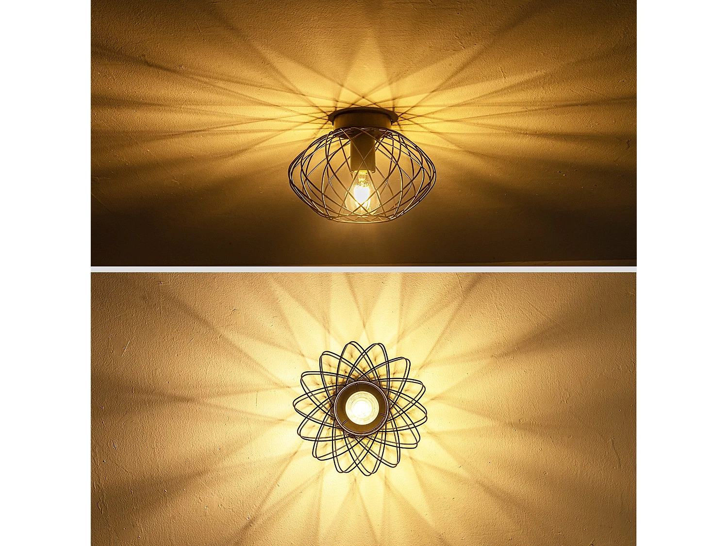 NETTLIFE Czarna lampa sufitowa w kształcie klatki, vintage'owy reflektor sufitowy E27, oprawka metalowa