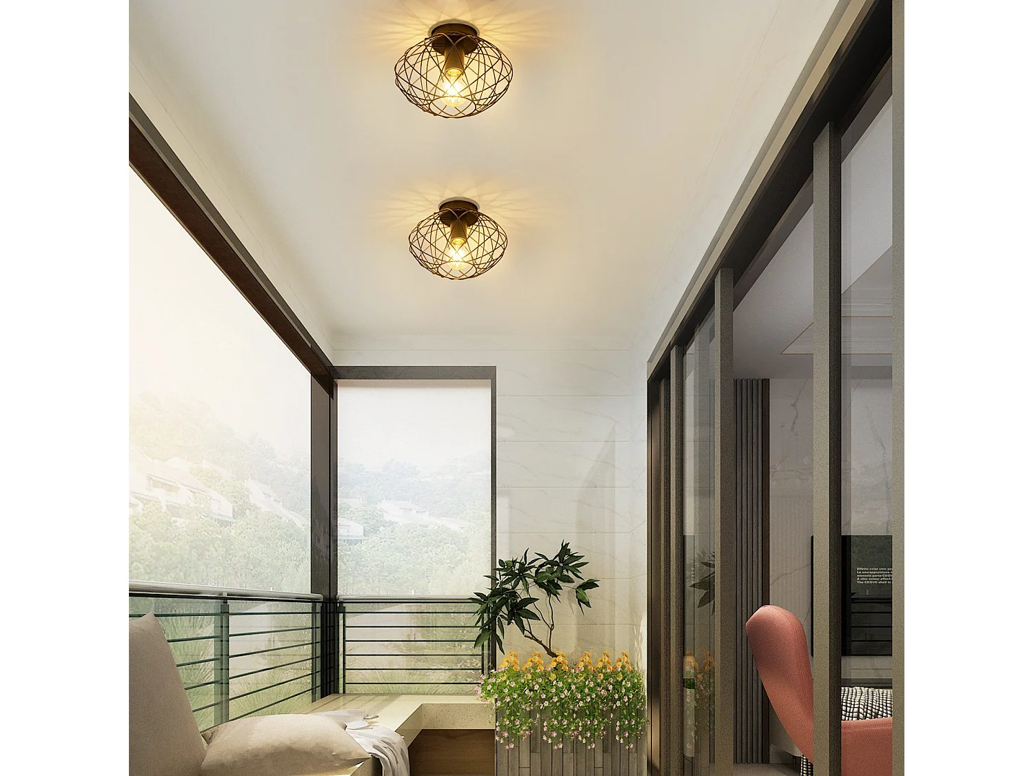 NETTLIFE Czarna lampa sufitowa w kształcie klatki, vintage'owy reflektor sufitowy E27, oprawka metalowa