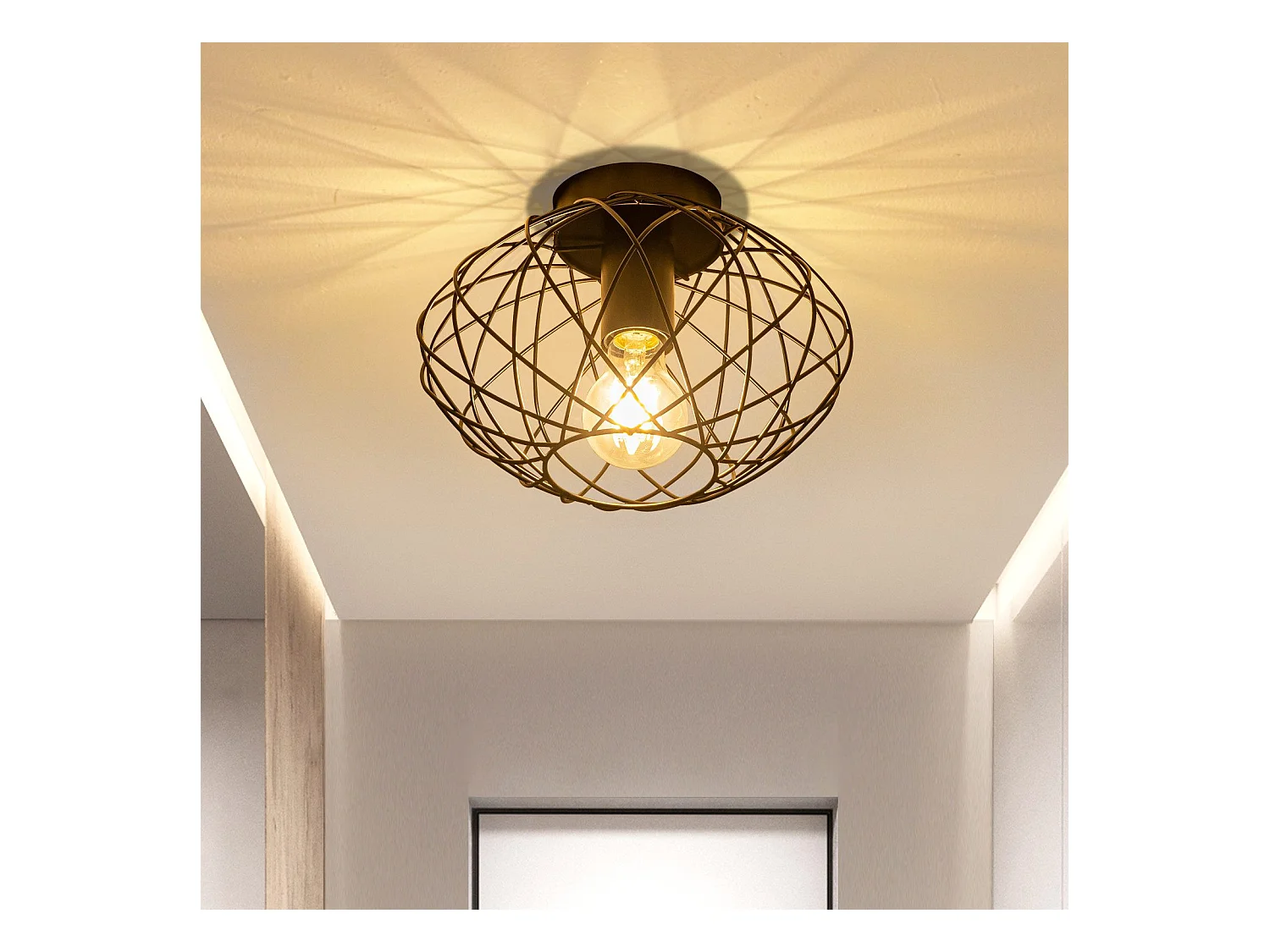 NETTLIFE Zwarte kooi plafondlamp vintage plafondspot E27 metalen fitting