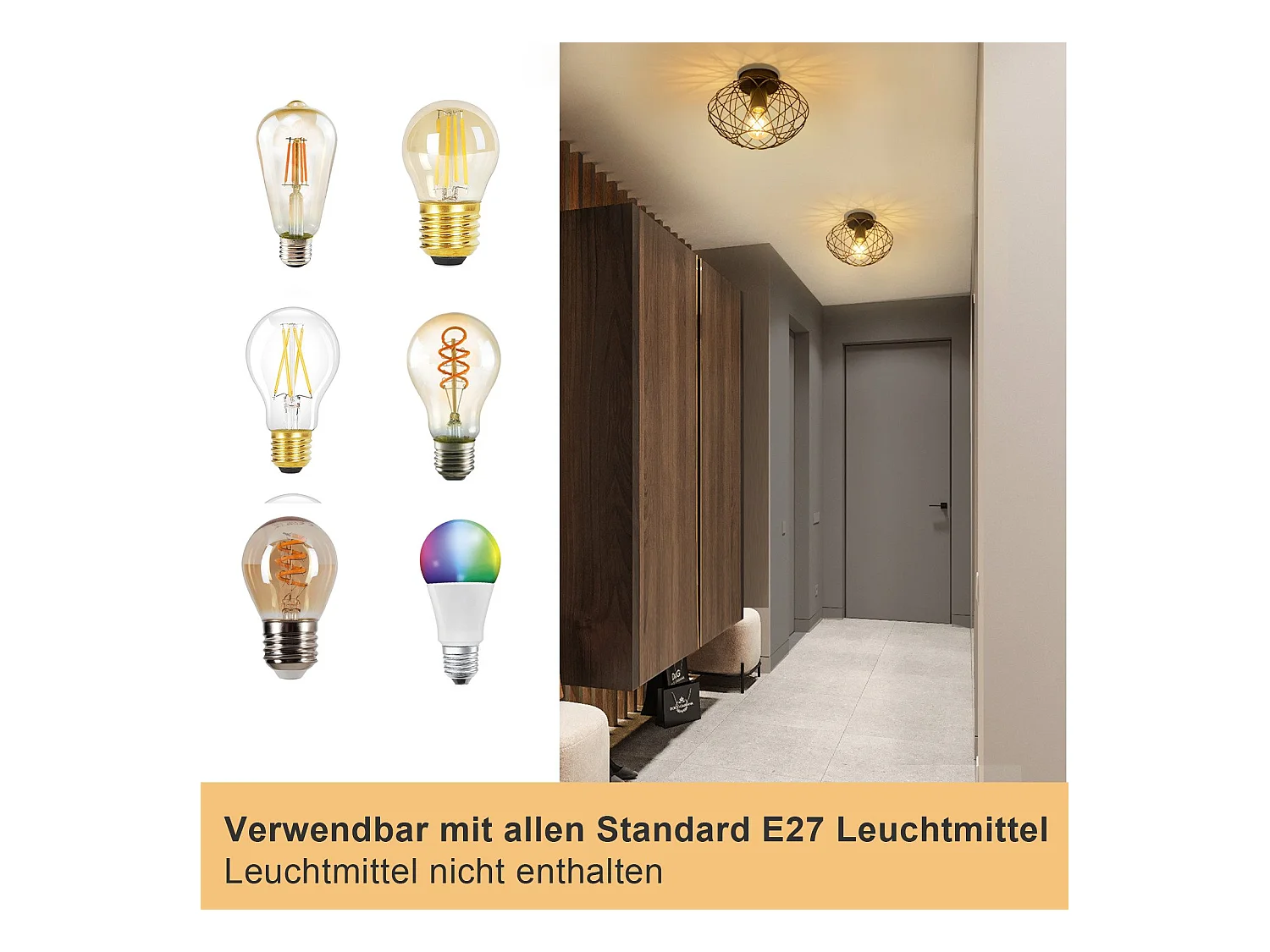 NETTLIFE Zwarte kooi plafondlamp vintage plafondspot E27 metalen fitting