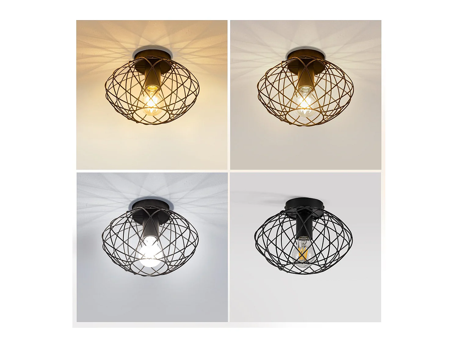 NETTLIFE Zwarte kooi plafondlamp vintage plafondspot E27 metalen fitting