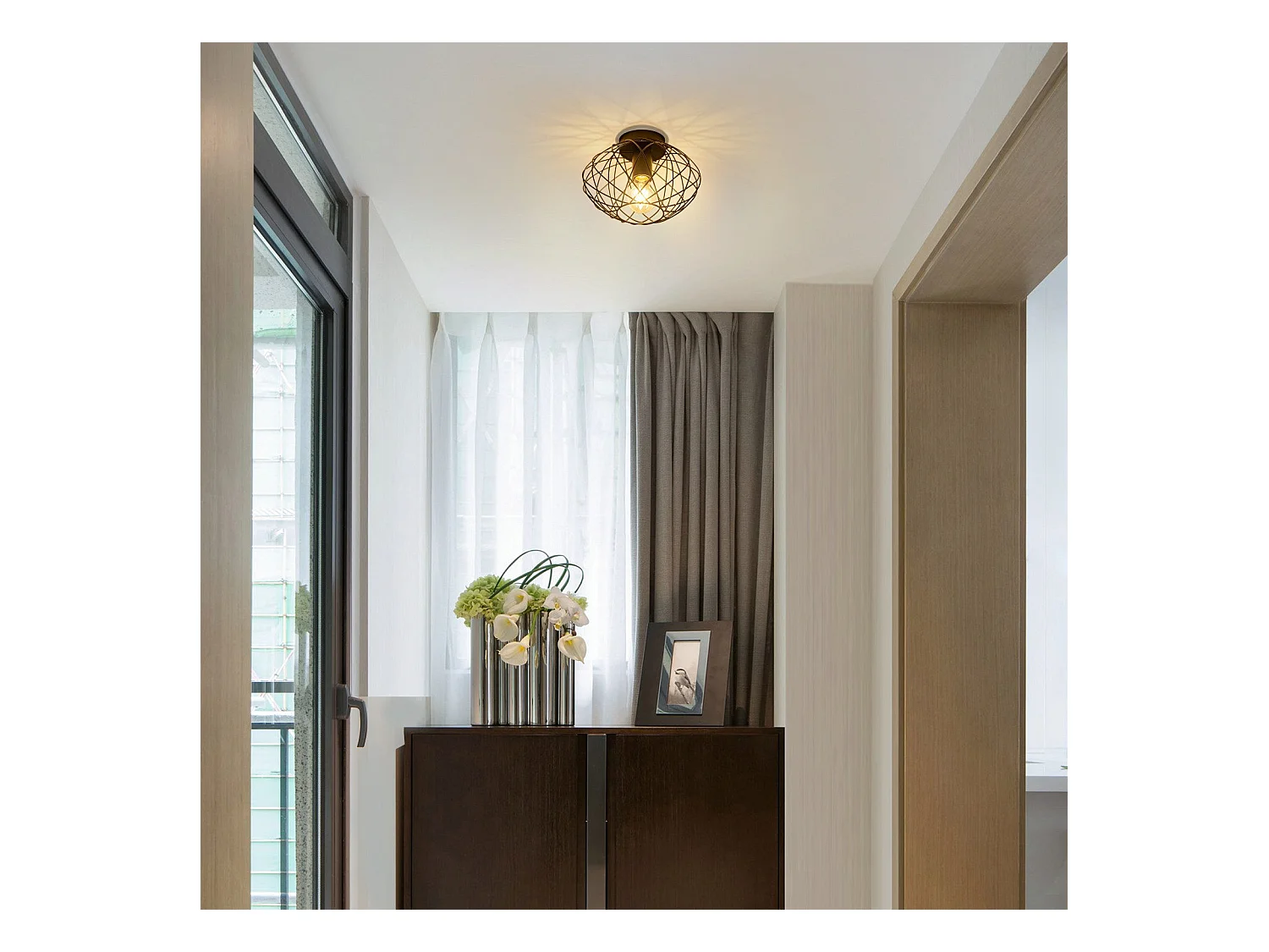 NETTLIFE Zwarte kooi plafondlamp vintage plafondspot E27 metalen fitting