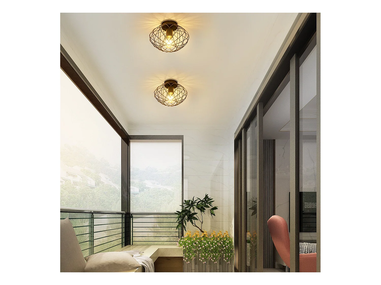 NETTLIFE Zwarte kooi plafondlamp vintage plafondspot E27 metalen fitting