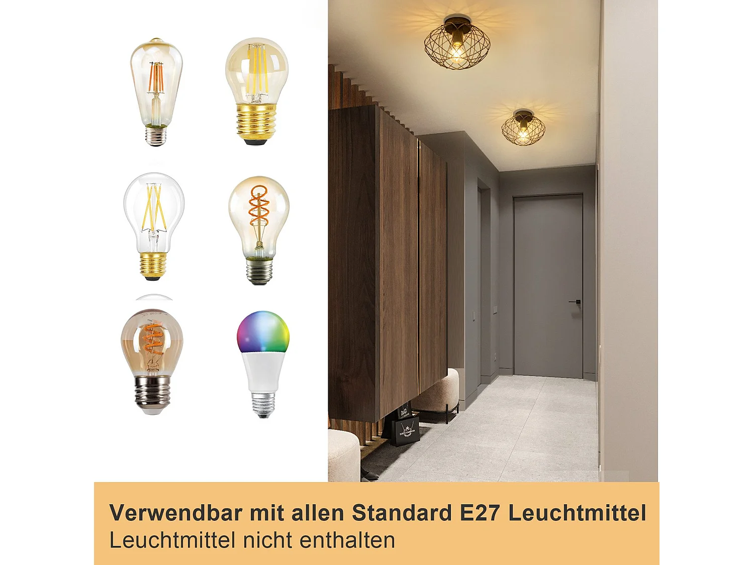 NETTLIFE Zwarte kooi plafondlamp vintage plafondspot E27 metalen fitting