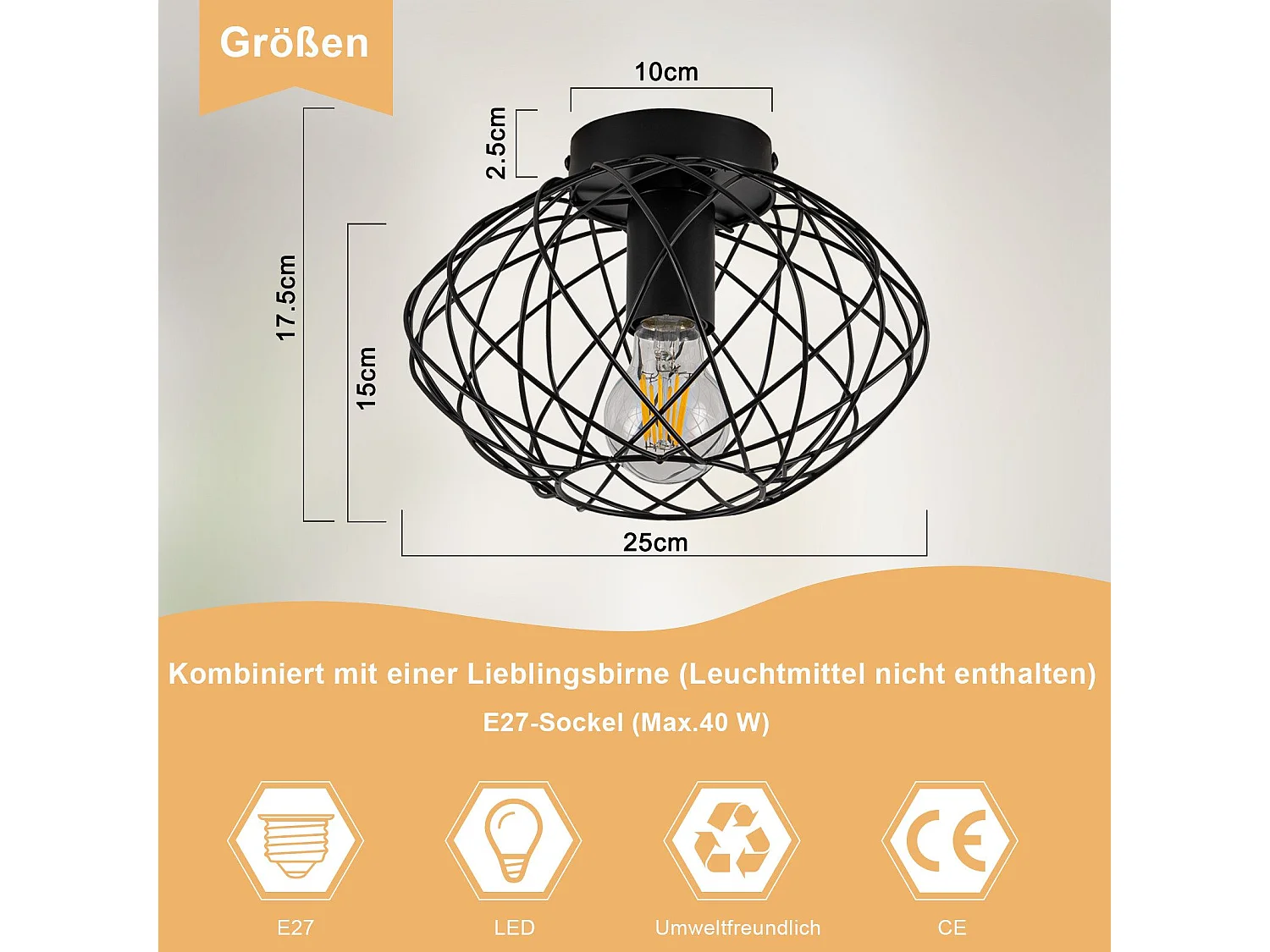 NETTLIFE Zwarte kooi plafondlamp vintage plafondspot E27 metalen fitting