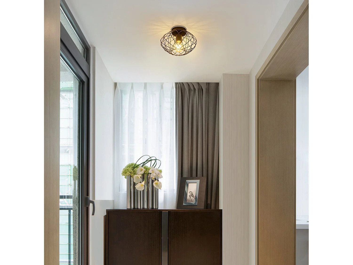 NETTLIFE Zwarte kooi plafondlamp vintage plafondspot E27 metalen fitting