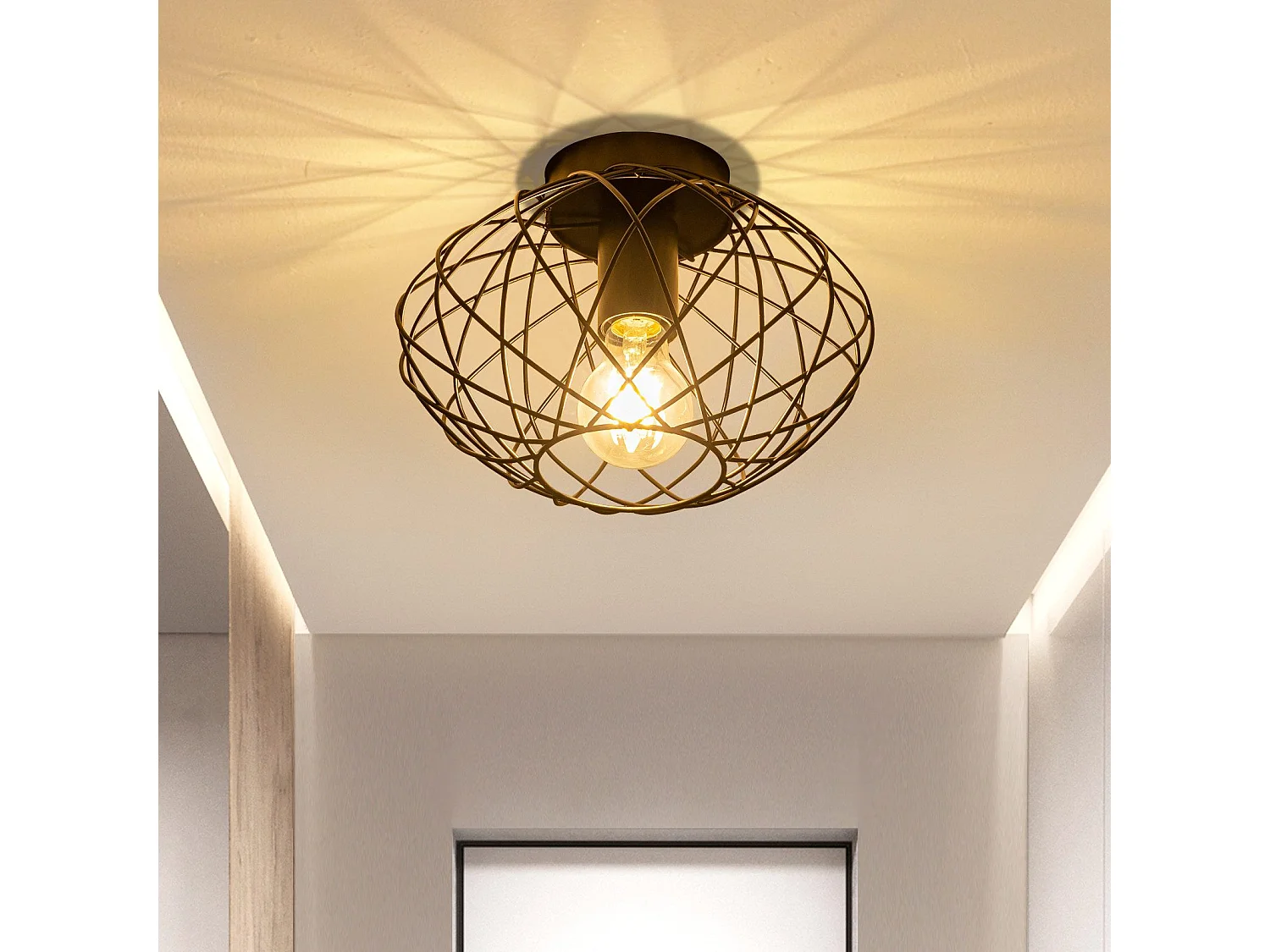 NETTLIFE Plafonnier cage noire spot de plafond vintage E27 douille métal