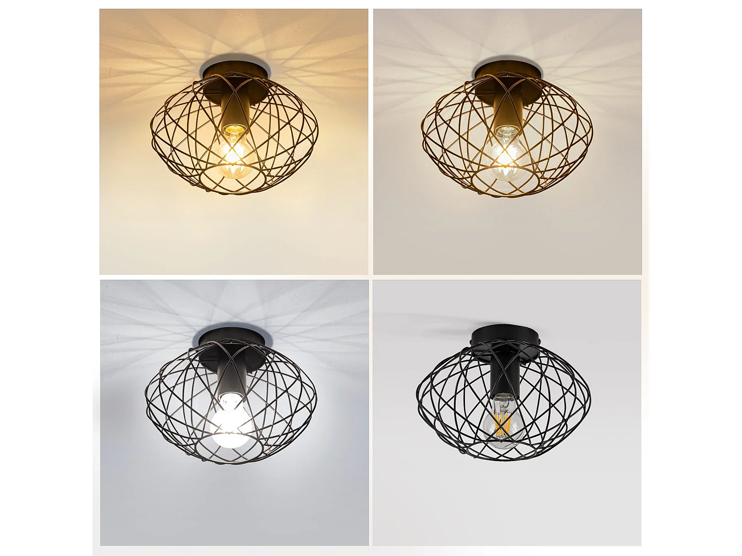 NETTLIFE Plafonnier cage noire spot de plafond vintage E27 douille métal