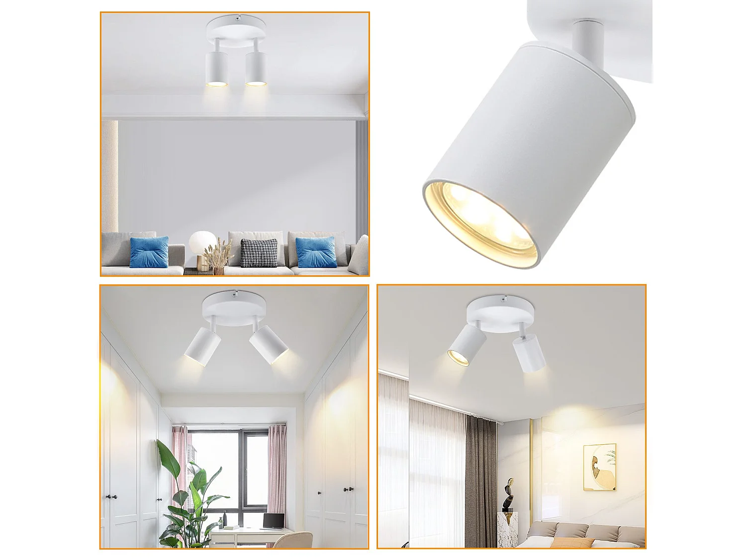 NETTLIFE spot plafond 2 ampoules GU10 salon plafonnier moderne orientable