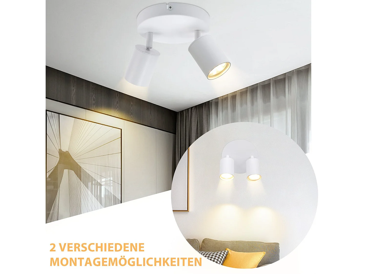 NETTLIFE spot plafond 2 ampoules GU10 salon plafonnier moderne orientable