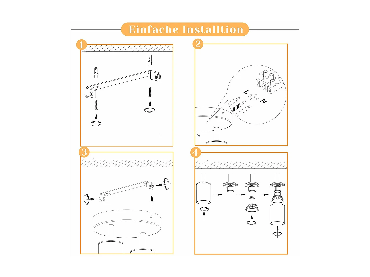 NETTLIFE spot plafond 2 ampoules GU10 salon plafonnier moderne orientable