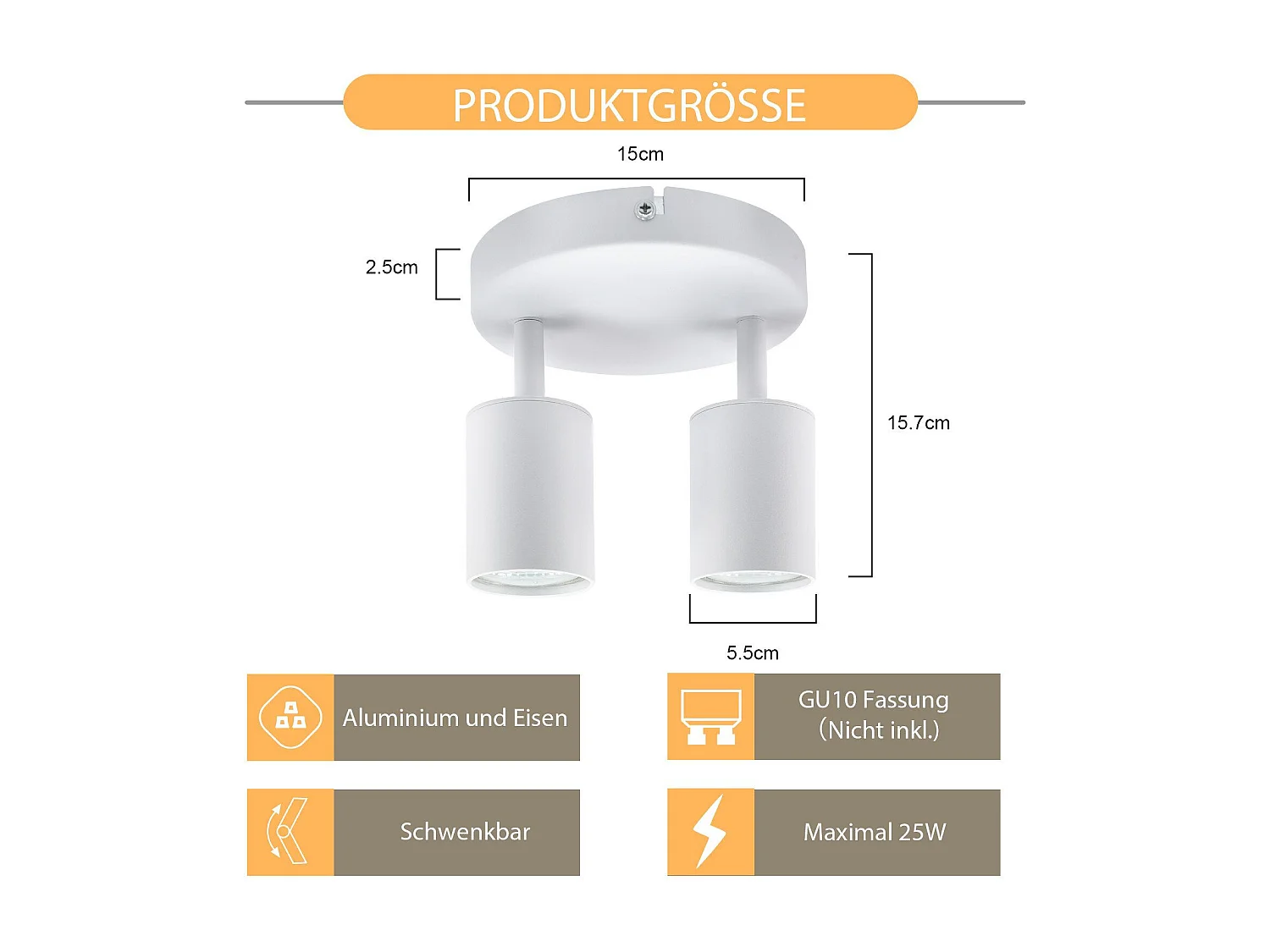 NETTLIFE spot plafond 2 ampoules GU10 salon plafonnier moderne orientable