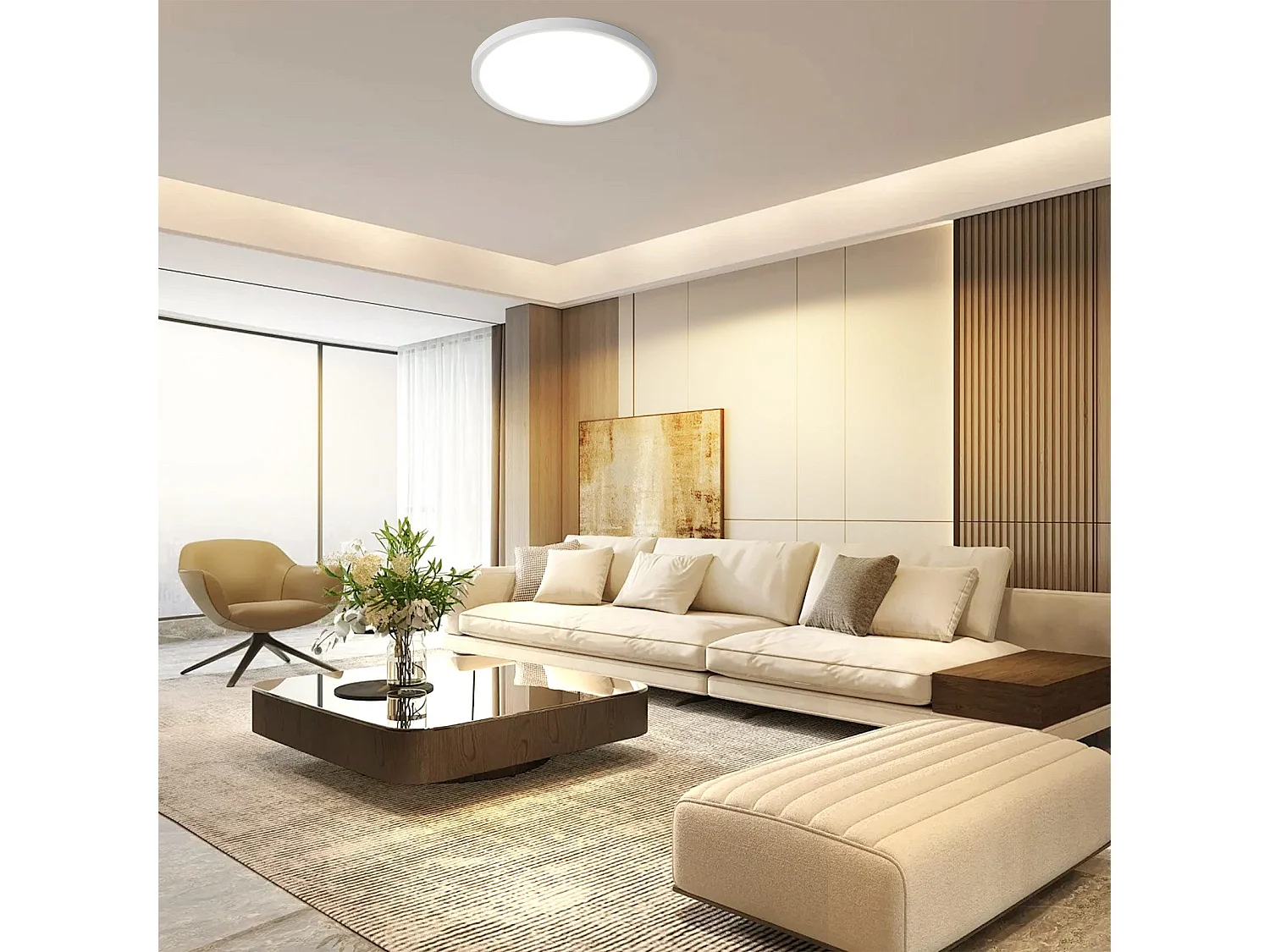 NETTLIFE Plafonnier LED Salle de bain Plat 30CM 24W Rond Blanc Plafonnier Cuisine Non-variable