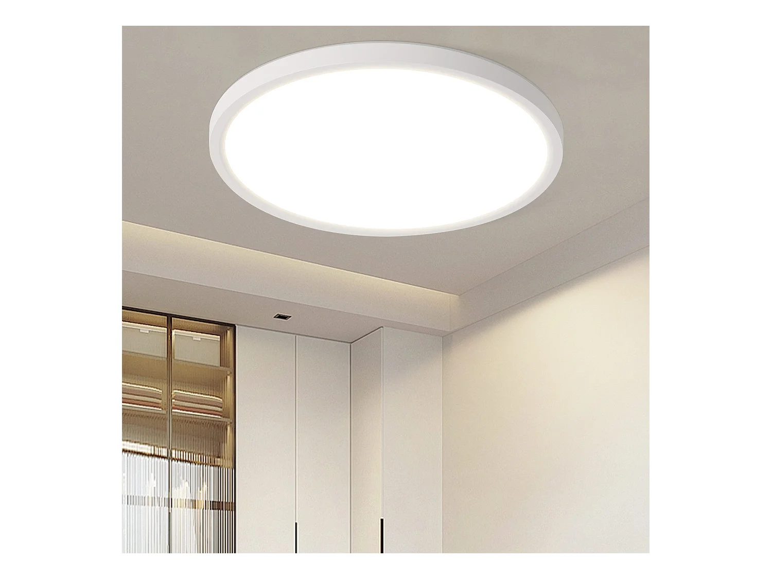 NETTLIFE Plafonnier LED Salle de bain Plat 30CM 24W Rond Blanc Plafonnier Cuisine Non-variable