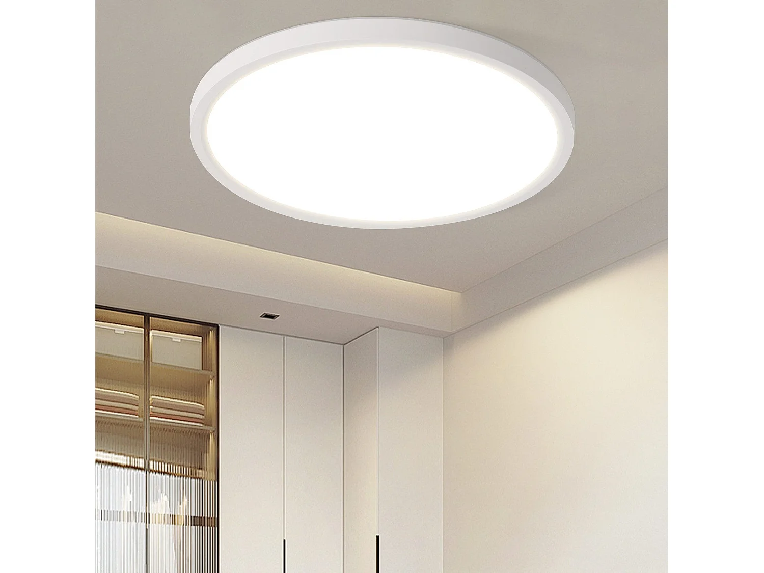 NETTLIFE Plafonnier LED Salle de bain Plat 30CM 24W Rond Blanc Plafonnier Cuisine Non-variable