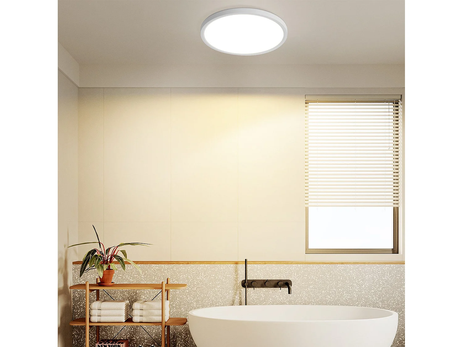 NETTLIFE Plafonnier LED Salle de bain Plat 30CM 24W Rond Blanc Plafonnier Cuisine Non-variable
