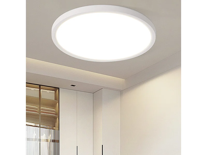 NETTLIFE Plafonnier LED Salle de bain Plat 30CM 24W Rond Blanc Plafonnier Cuisine Non-variable