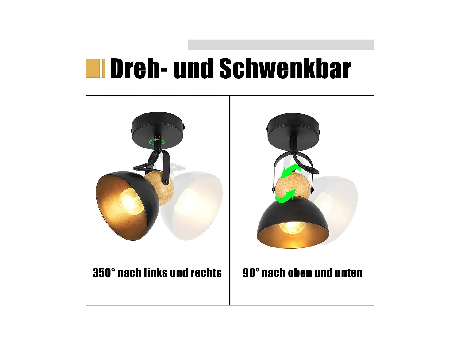 NETTLIFE Vintage Zwarte Plafondspot E27 350° Verstelbare Retro Entree Woonkamer Slaapkamer