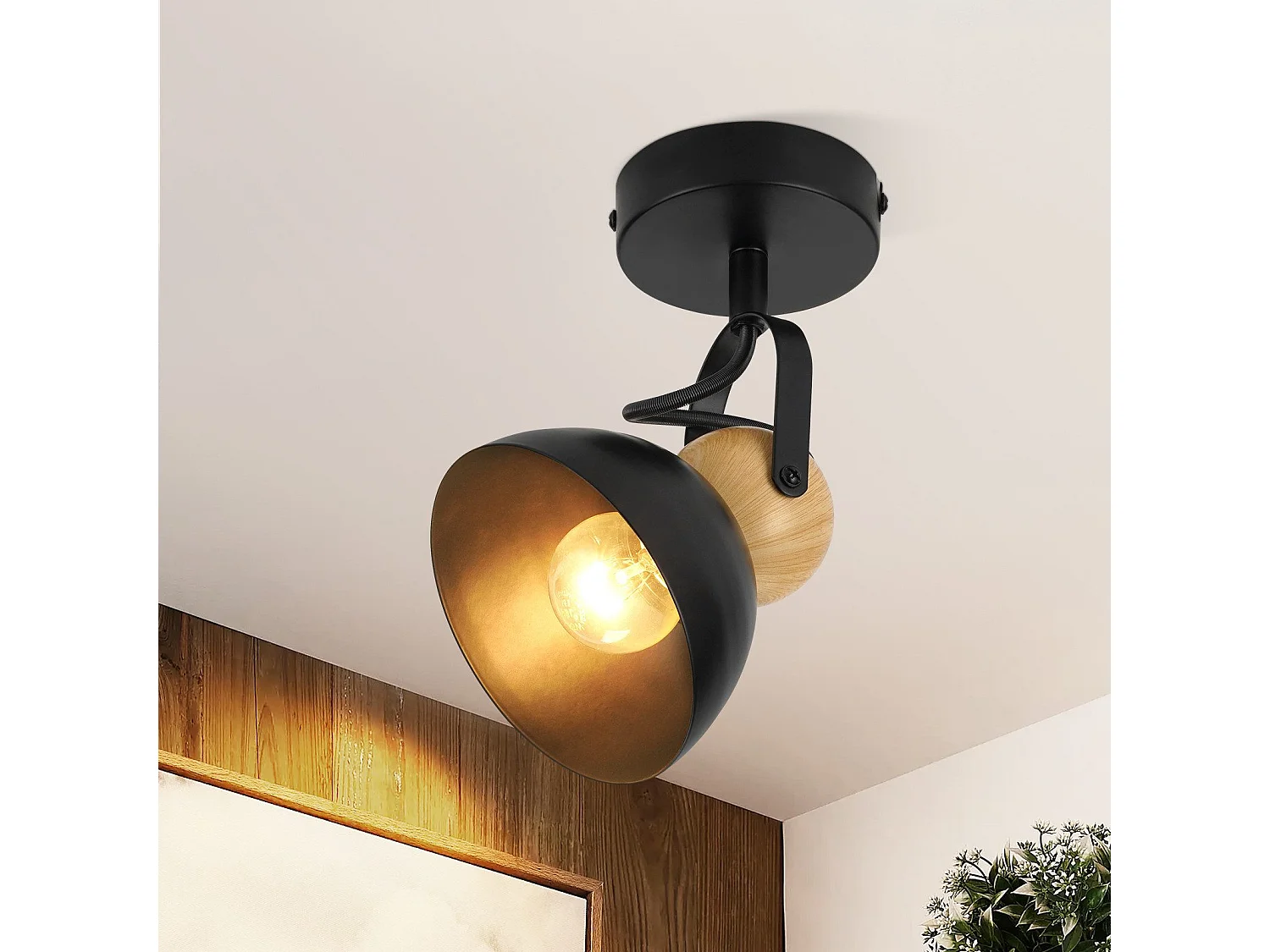 NETTLIFE Vintage Schwarz Deckenstrahler E27 350° Verstellbar Retro Eingang Wohnzimmer Schlafzimmer