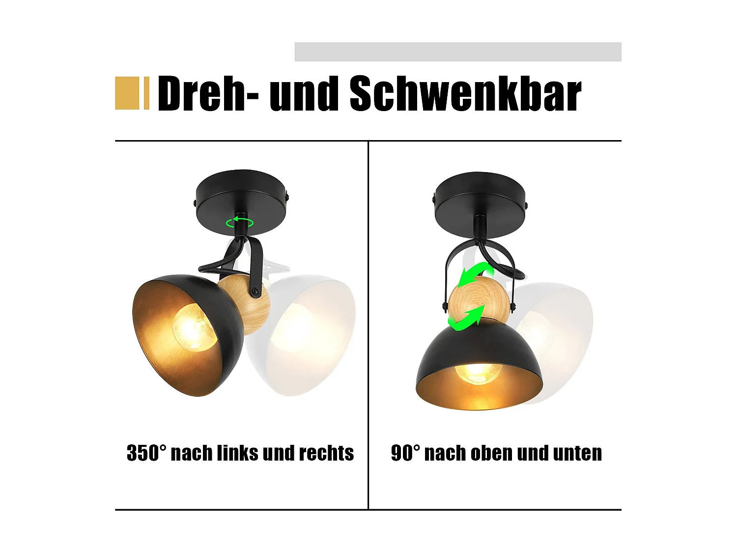 NETTLIFE Vintage Schwarz Deckenstrahler E27 350° Verstellbar Retro Eingang Wohnzimmer Schlafzimmer