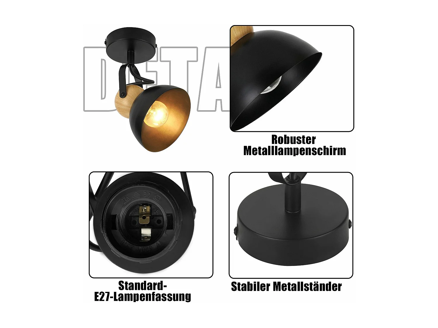 NETTLIFE Vintage Schwarz Deckenstrahler E27 350° Verstellbar Retro Eingang Wohnzimmer Schlafzimmer