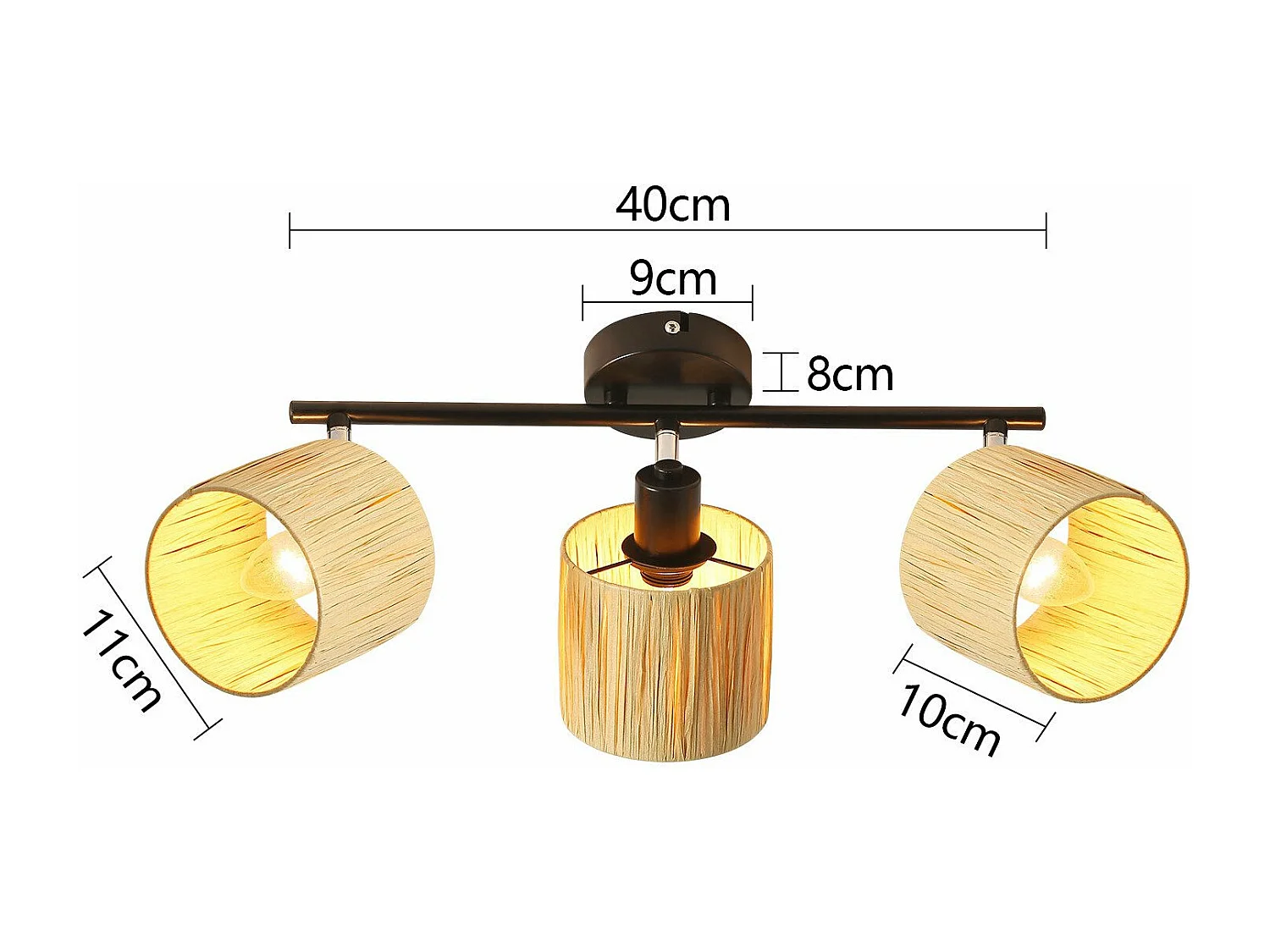Spot De Plafond 3 Flammes E14 Noir Naturel Plafonnier Papier Salon