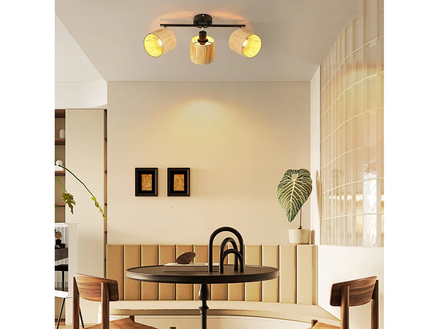 Spot De Plafond 3 Flammes E14 Noir Naturel Plafonnier Papier Salon