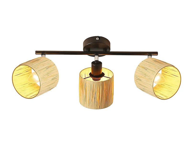 Spot De Plafond 3 Flammes E14 Noir Naturel Plafonnier Papier Salon