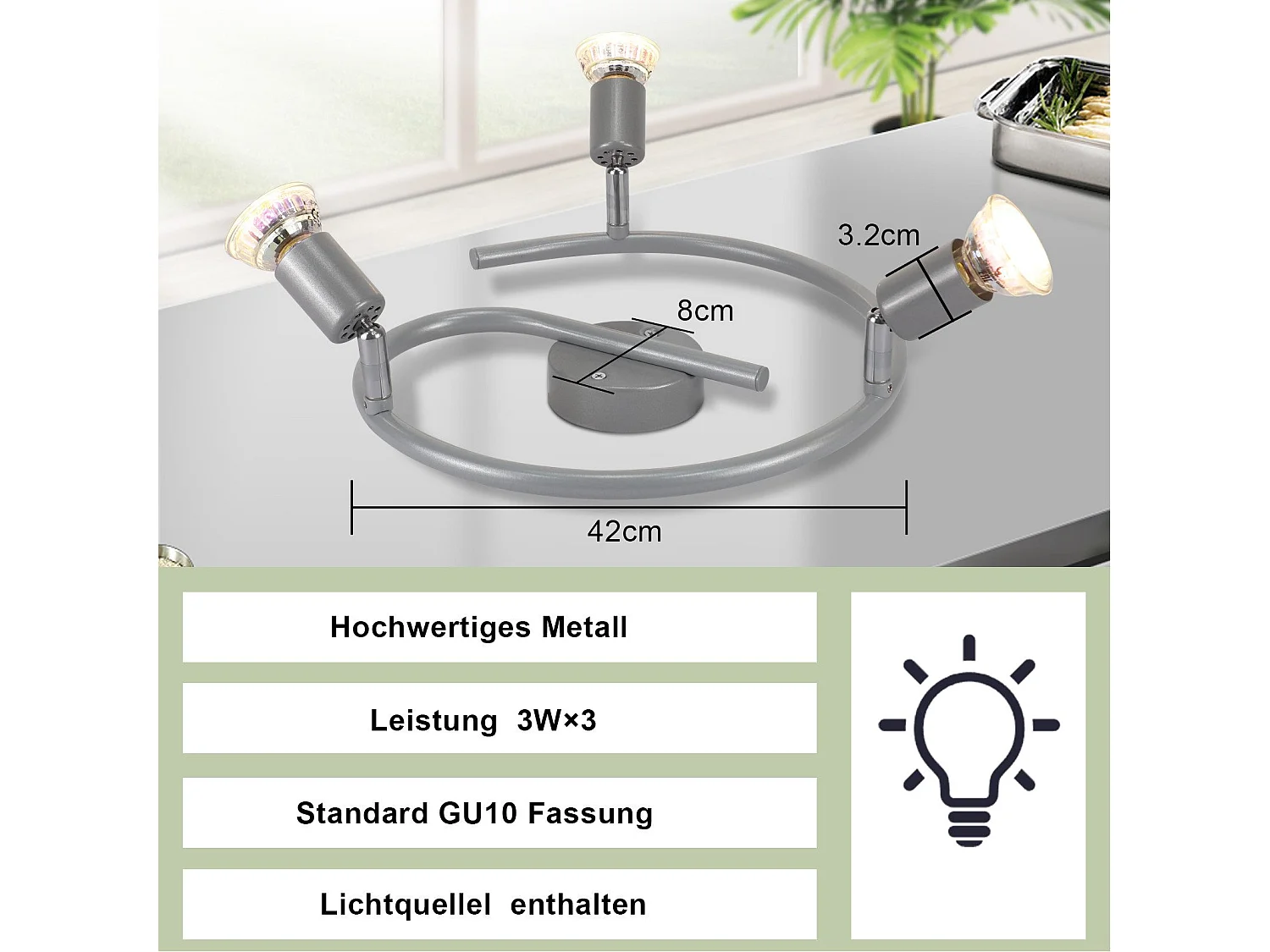 NETTLIFE Spot de plafond LED orientable GU10 spots de plafond 3 lampes salon industriel
