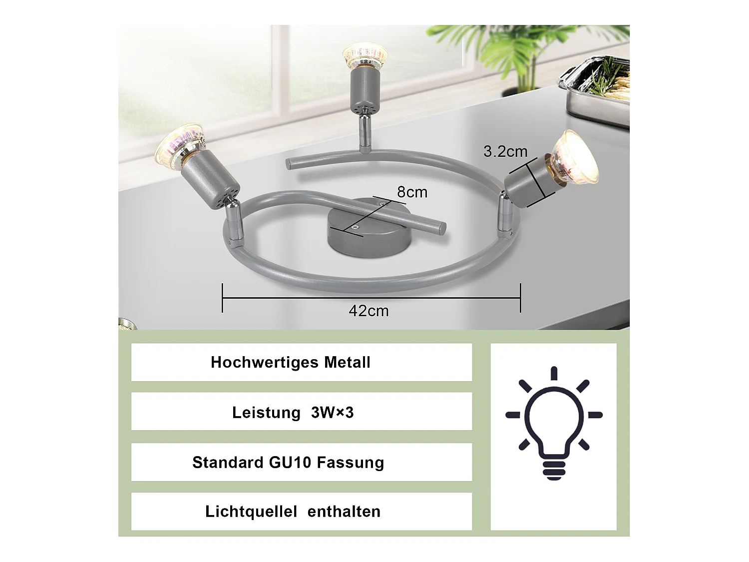 NETTLIFE Verstelbare LED Plafondspot GU10 Plafondspots 3 Lampen Industrieel Woonkamer