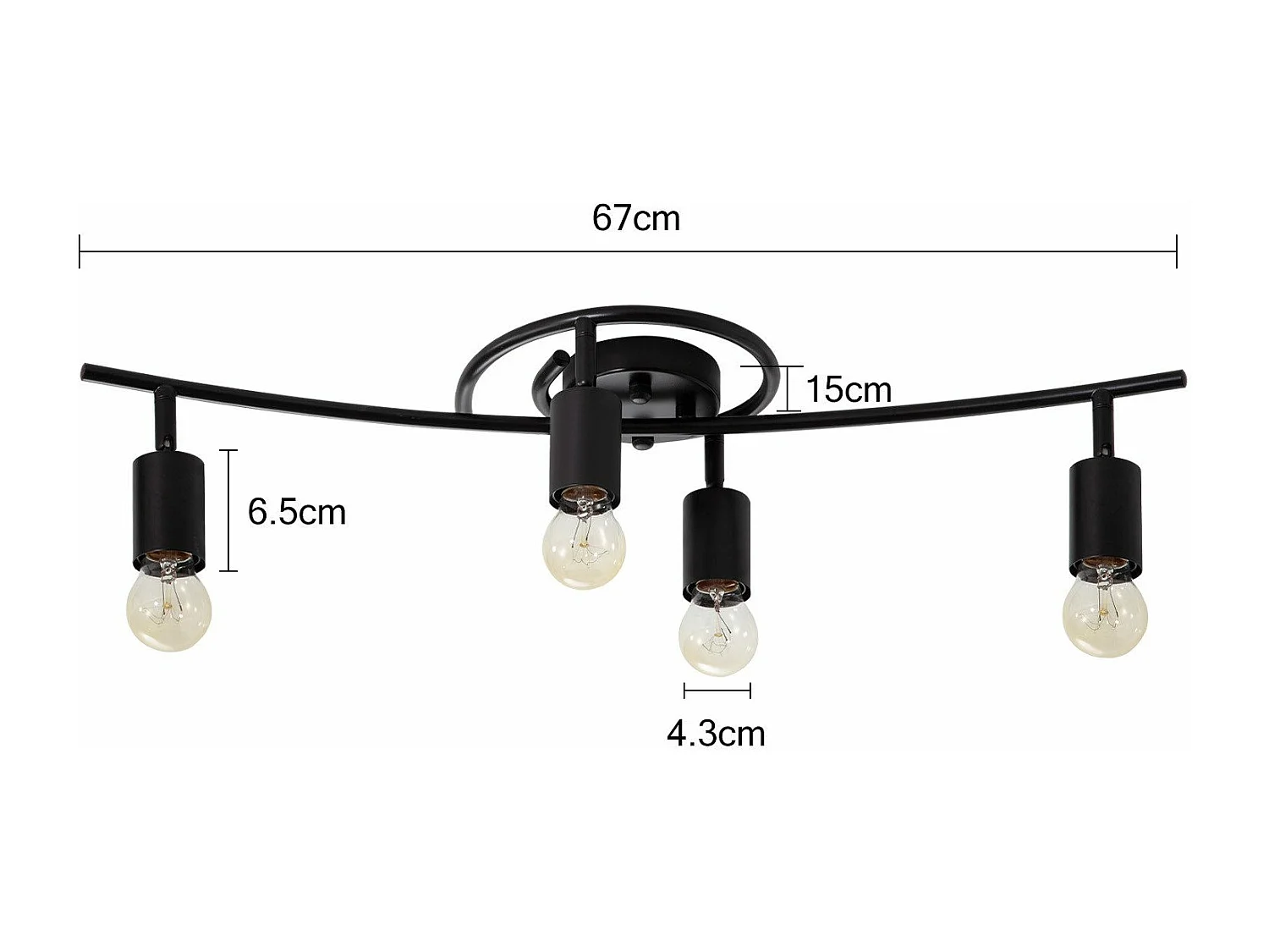 Vintage Schwarz Deckenstrahler 4 flammig E27 schwenkbar 350° Industriell schwenkbar