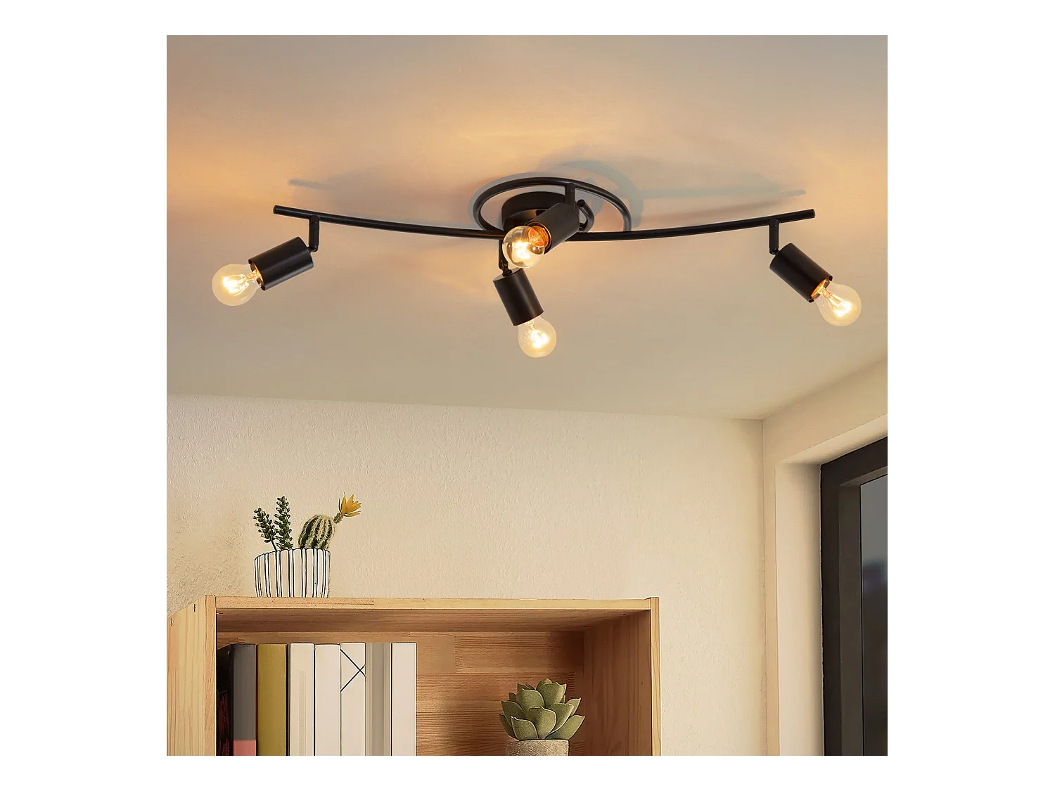 Spot De Plafond Vintage Noir 4 Flammes E27 Pivotant 350° Industriel Pivotant