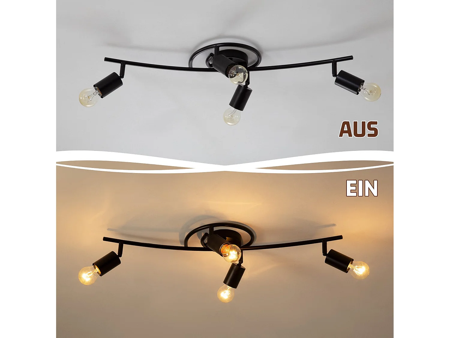 Vintage Zwarte Plafondspot 4 Vlammen E27 Draaibaar 350° Industrieel Draaibaar