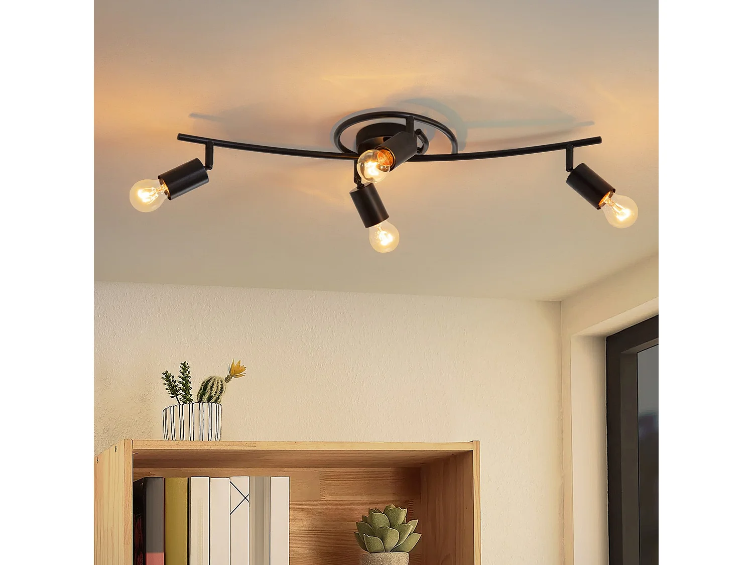 Spot De Plafond Vintage Noir 4 Flammes E27 Pivotant 350° Industriel Pivotant