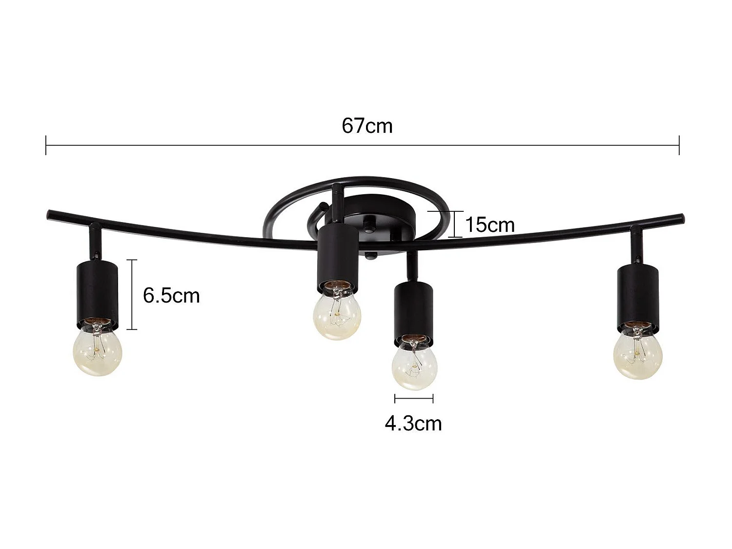 Spot De Plafond Vintage Noir 4 Flammes E27 Pivotant 350° Industriel Pivotant