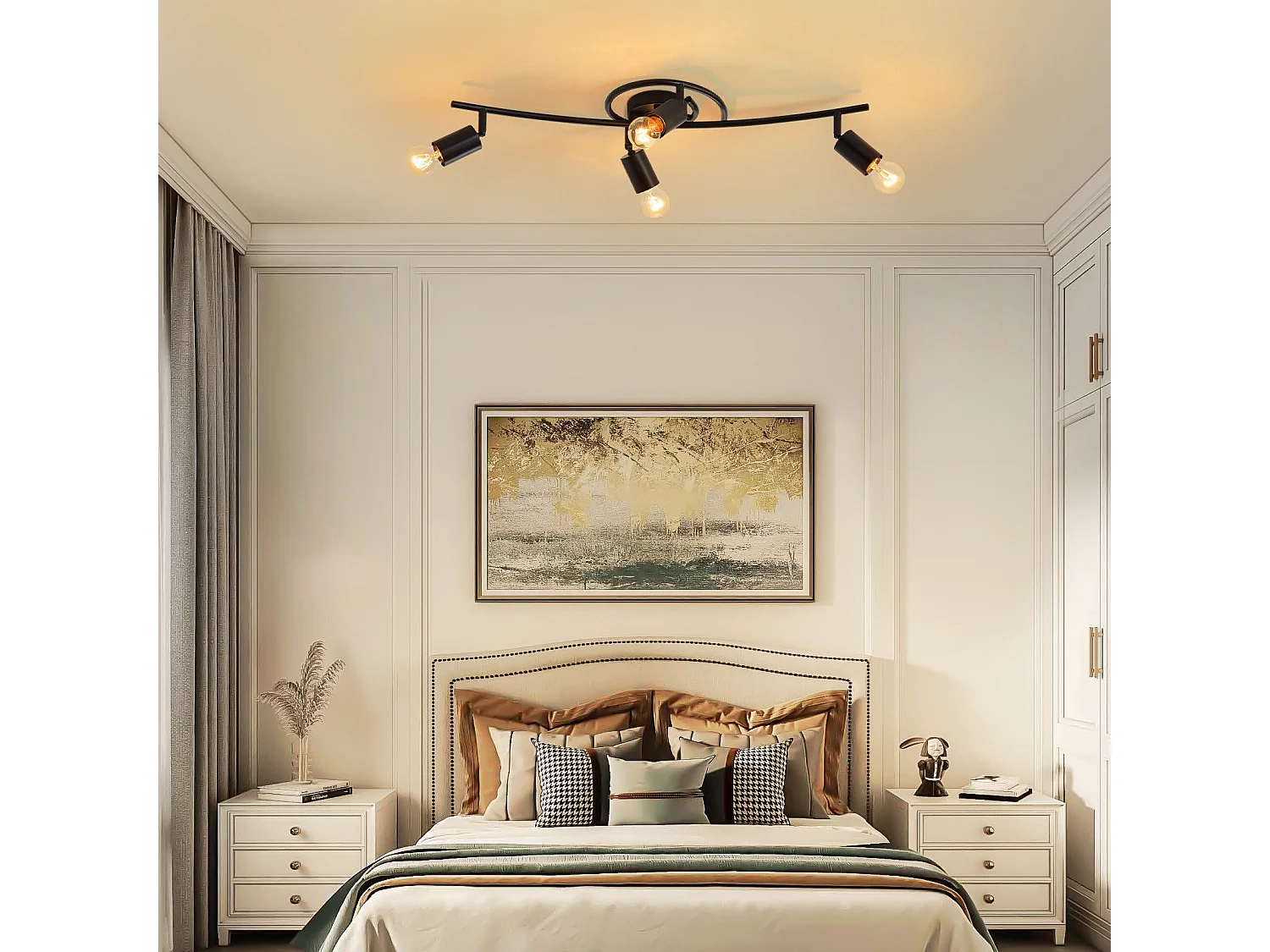 Spot De Plafond Vintage Noir 4 Flammes E27 Pivotant 350° Industriel Pivotant