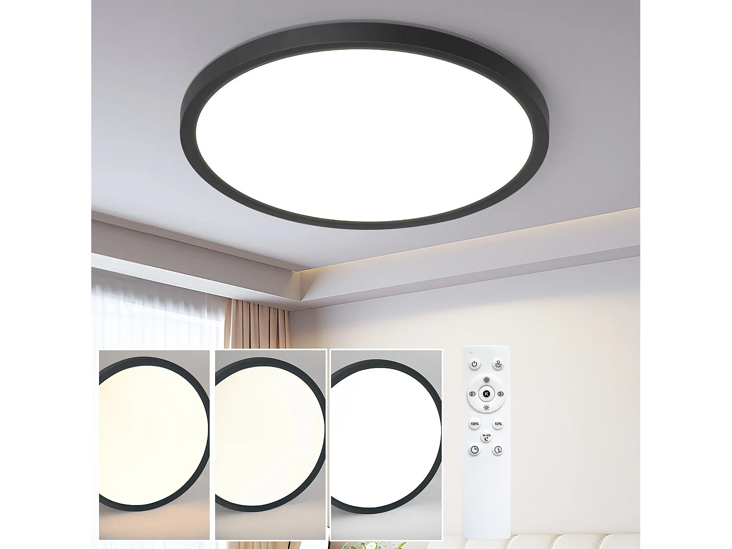 NETTLIFE Plafonnier LED salle de bain plat 30CM 24W rond blanc éclairage de plafond cuisine