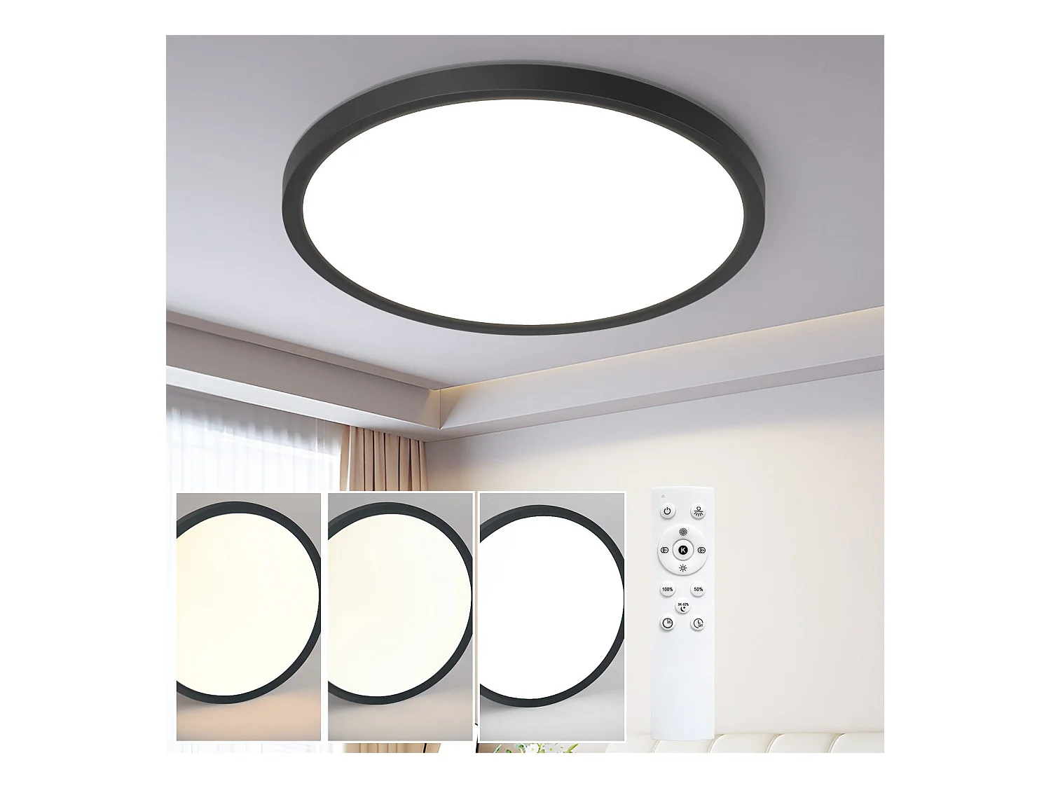 NETTLIFE Plafonnier LED salle de bain plat 30CM 24W rond blanc éclairage de plafond cuisine