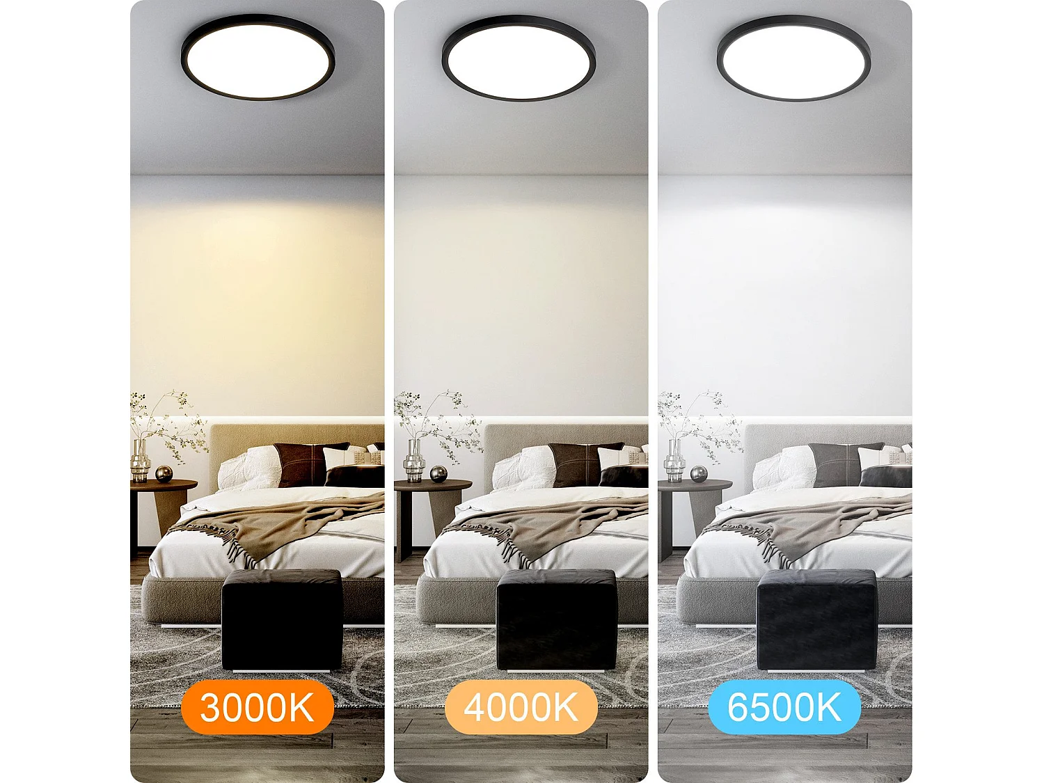 NETTLIFE Plafonnier LED salle de bain plat 30CM 24W rond blanc éclairage de plafond cuisine