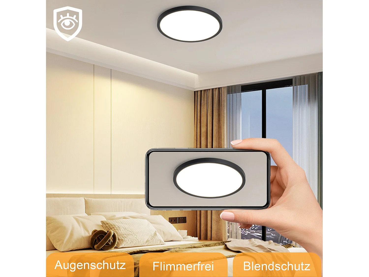 NETTLIFE Plafonnier LED salle de bain plat 30CM 24W rond blanc éclairage de plafond cuisine